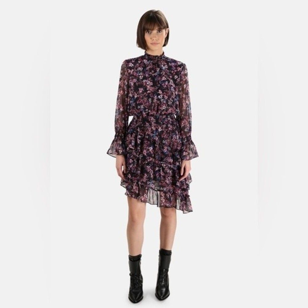 MISA Los Angeles Savanna Asymmetrical Mini Dress with Smoked High Neck Size XS - Picture 4 of 16